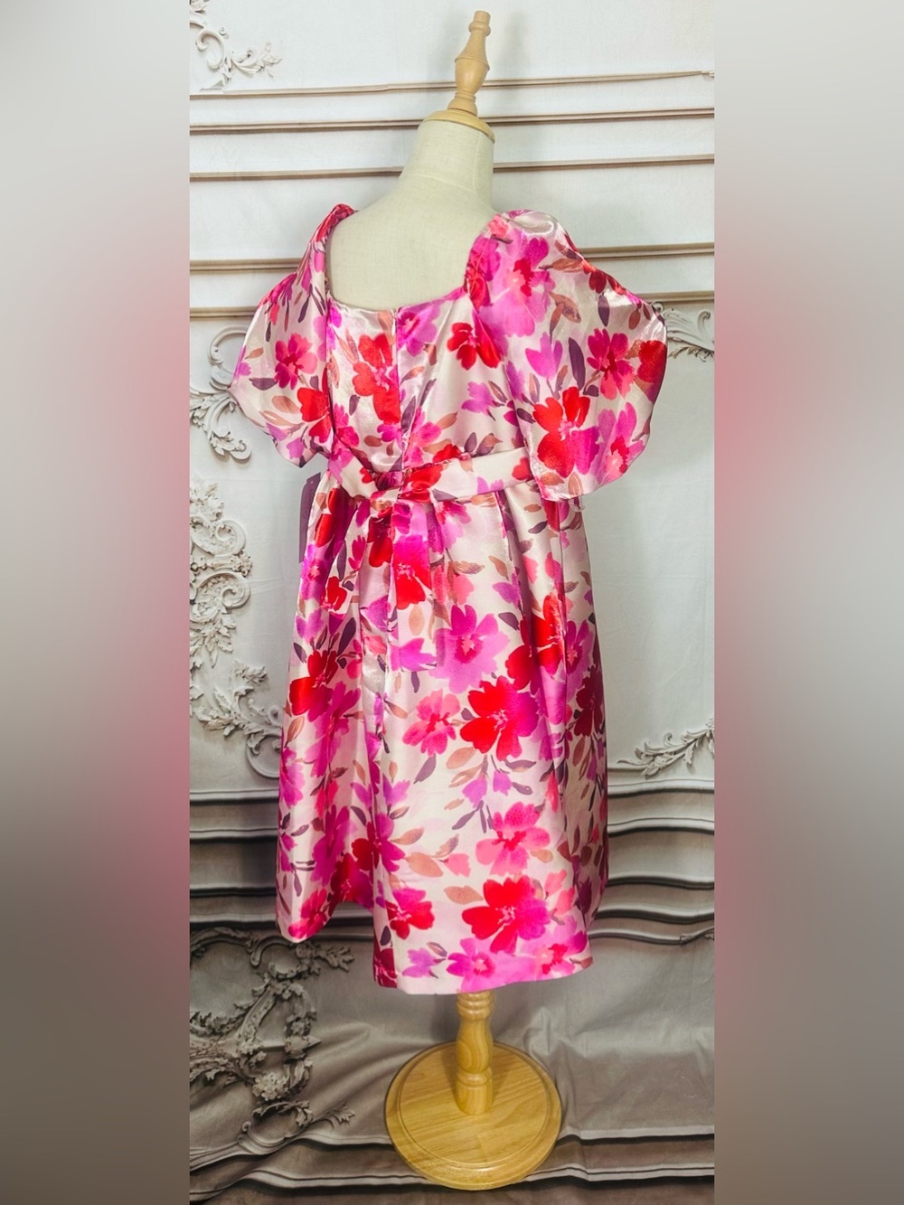 Bonnie Jean Pink & Red Floral Puff-Sleeve Dress - Picture 8 of 16